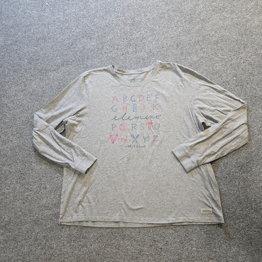 Life Is Good Top Womens Size Large Gray School Teacher ABC Crusher Fit Casual
